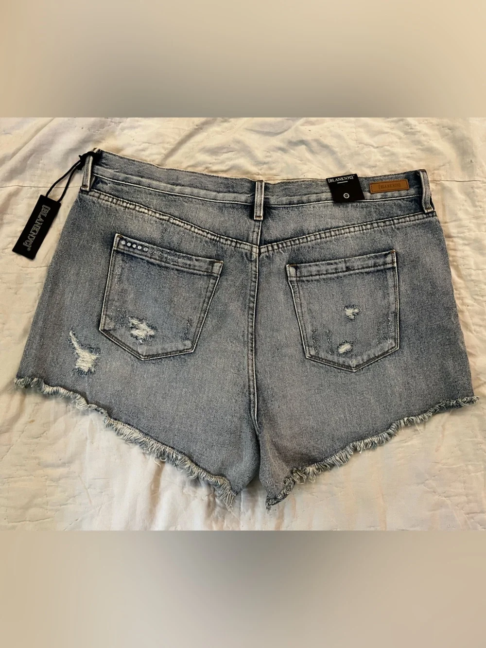 Blank NYC Distressed Light Blue Denim Cutoff Shorts